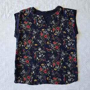 PAPERMOON Reece Mixed Material Blouse (Navy - Size Large)
